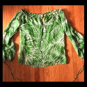 Milly Green & White Tropical Print Blouse